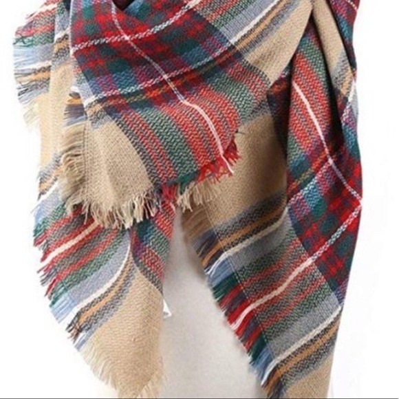 Tan Multi Plaid Blanket Scarf - Picture 3 of 3